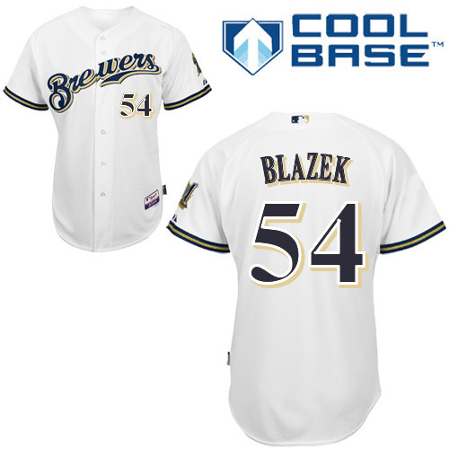 Michael Blazek #54 MLB Jersey-Milwaukee Brewers Men's Authentic Home White Cool Base Baseball Jersey